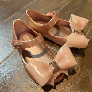 Mini Melissa pink beige glitter Bow Rubber baby Girl 5 flat Shoes